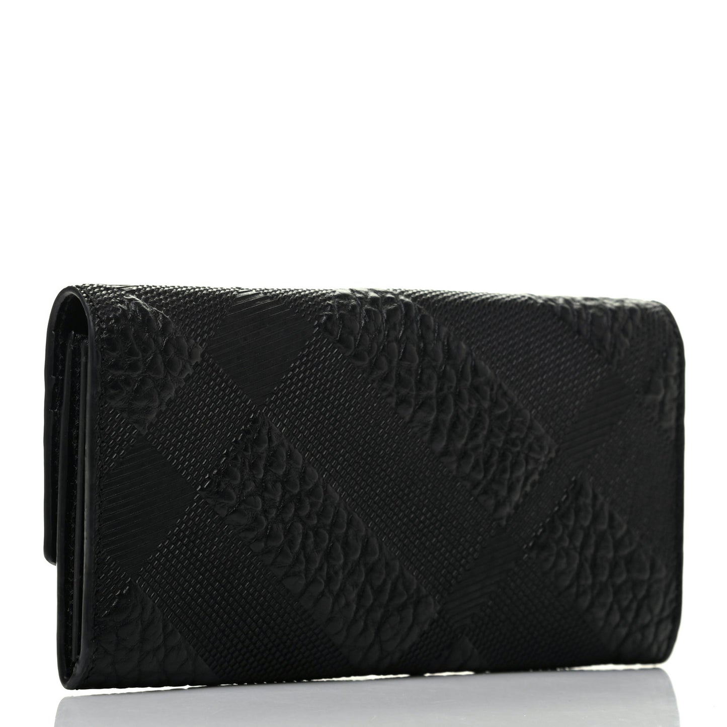 Signature Grain Calfskin Check Embossed Porter Continental Wallet Black