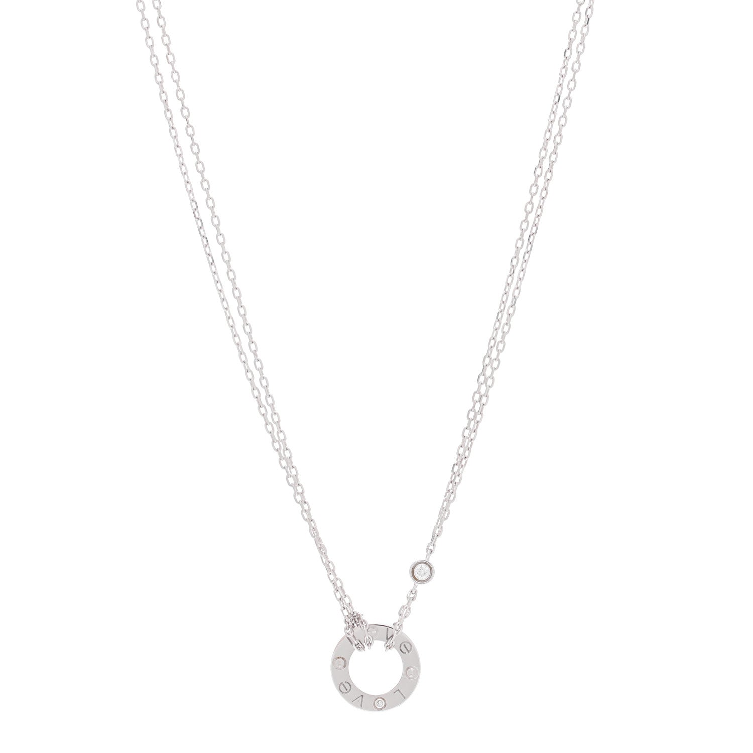 Cartier 18K White Gold 2 Diamond LOVE Necklace 1 of 6