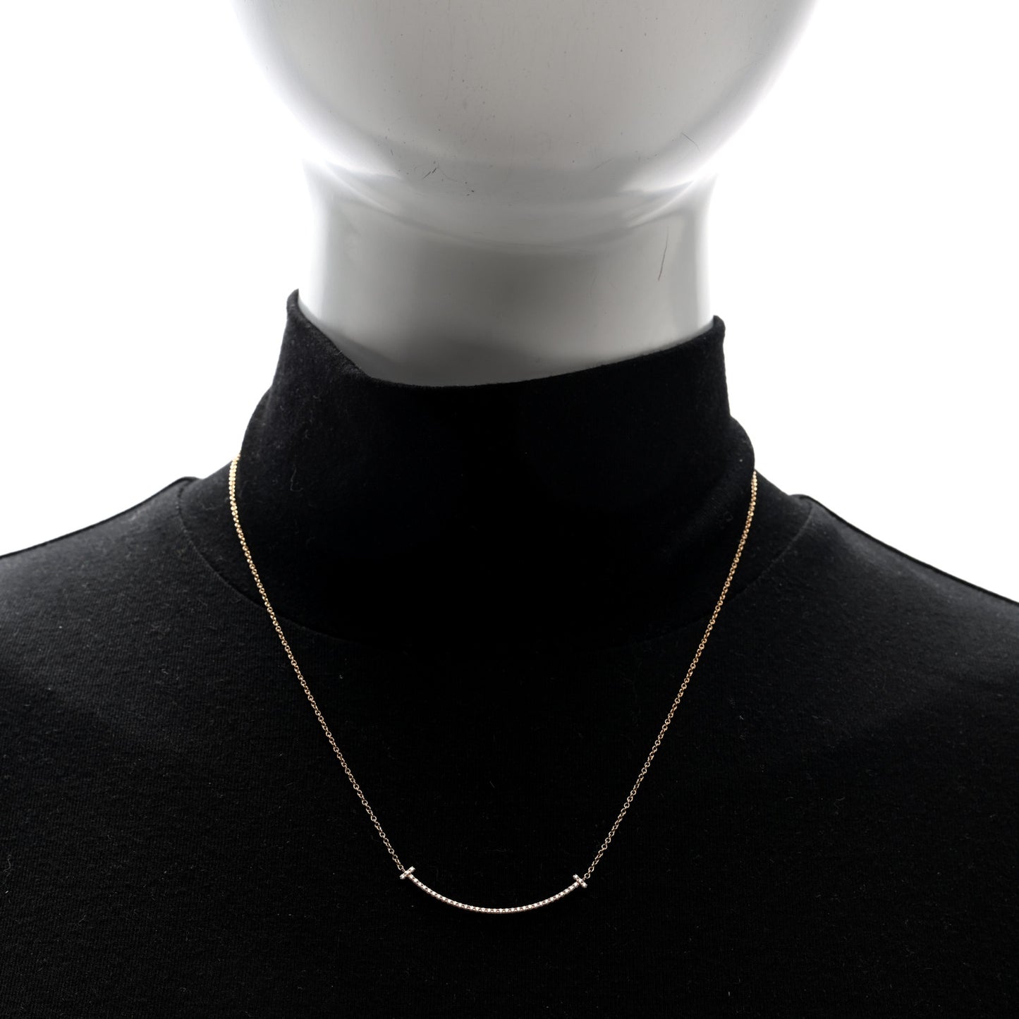 18K Rose Gold Diamond Small T Smile Pendant Necklace
