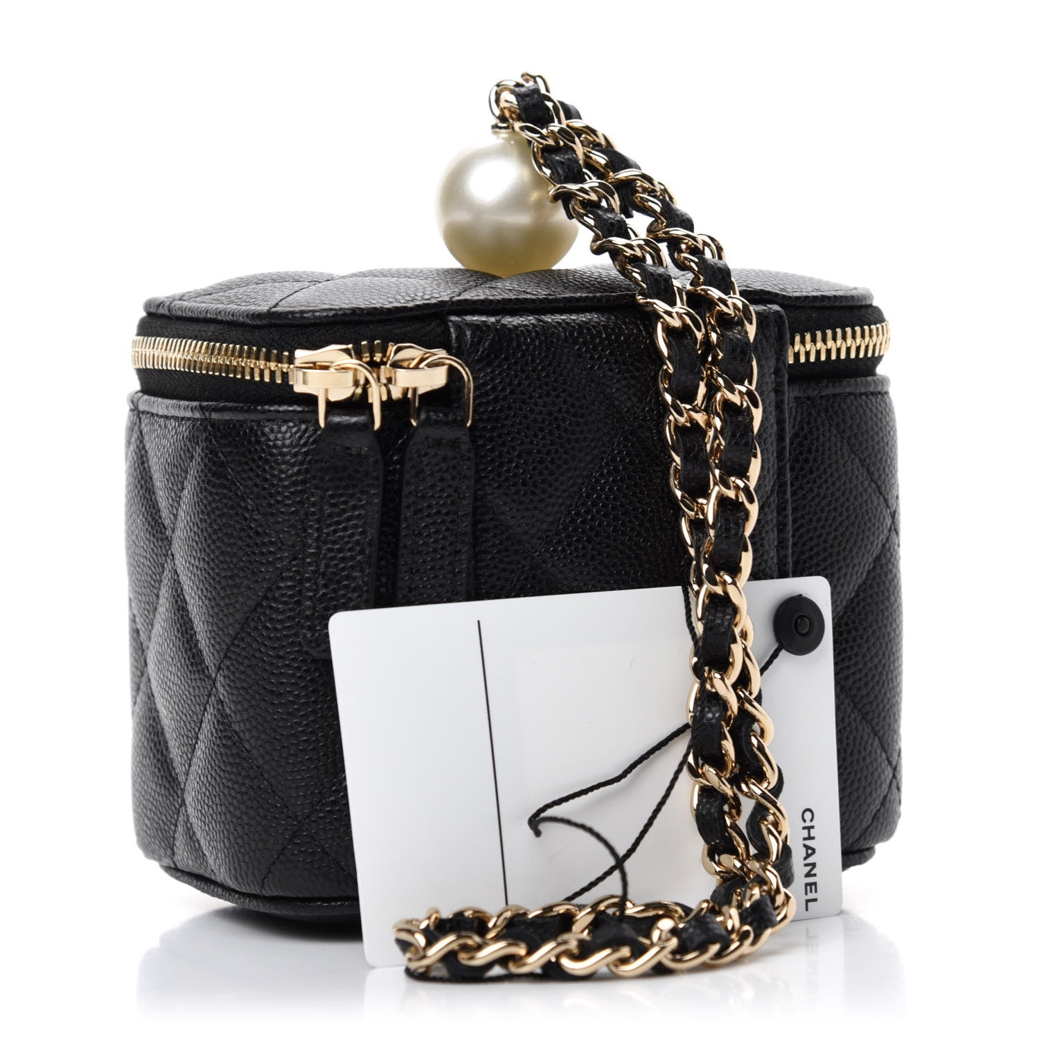Chanel Caviar Quilted Mini Pearl On Top Vanity Case With Chain Black 3 of 11