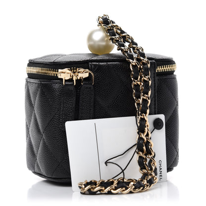 Chanel Caviar Quilted Mini Pearl On Top Vanity Case With Chain Black 3 of 11
