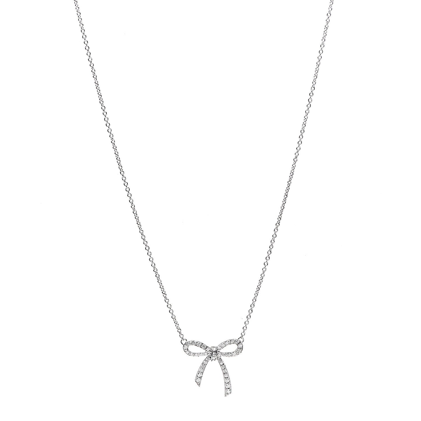 Platinum Diamond Mini Bow Pendant Necklace