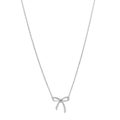 Tiffany Platinum Diamond Mini Bow Pendant Necklace 1 of 5
