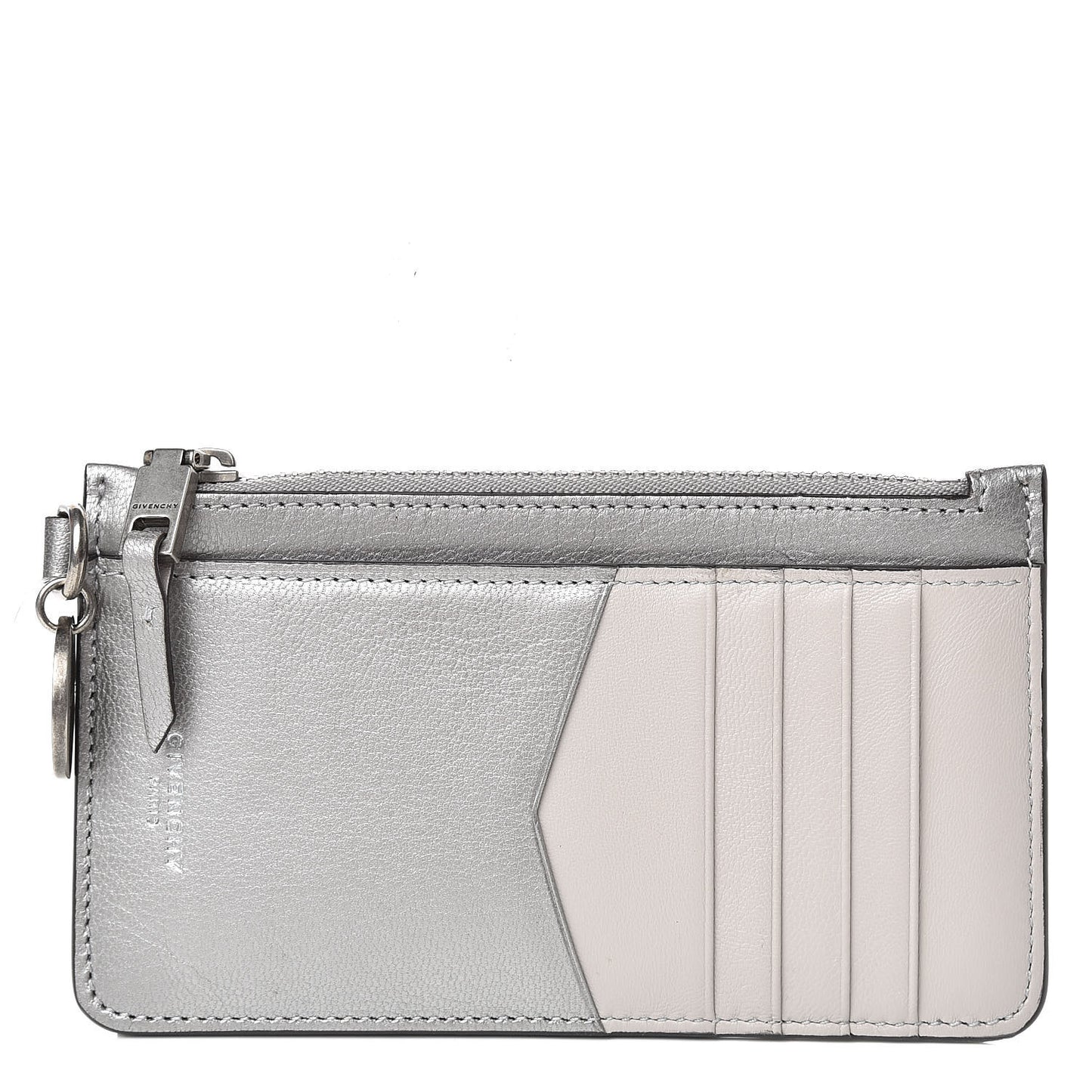 Goatskin GV3 Zip Card Holder Silver Natural