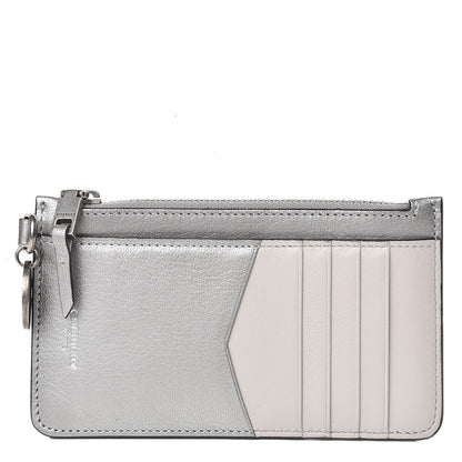 Givenchy Goatskin GV3 Zip Card Holder Silver Natural 1 of 8
