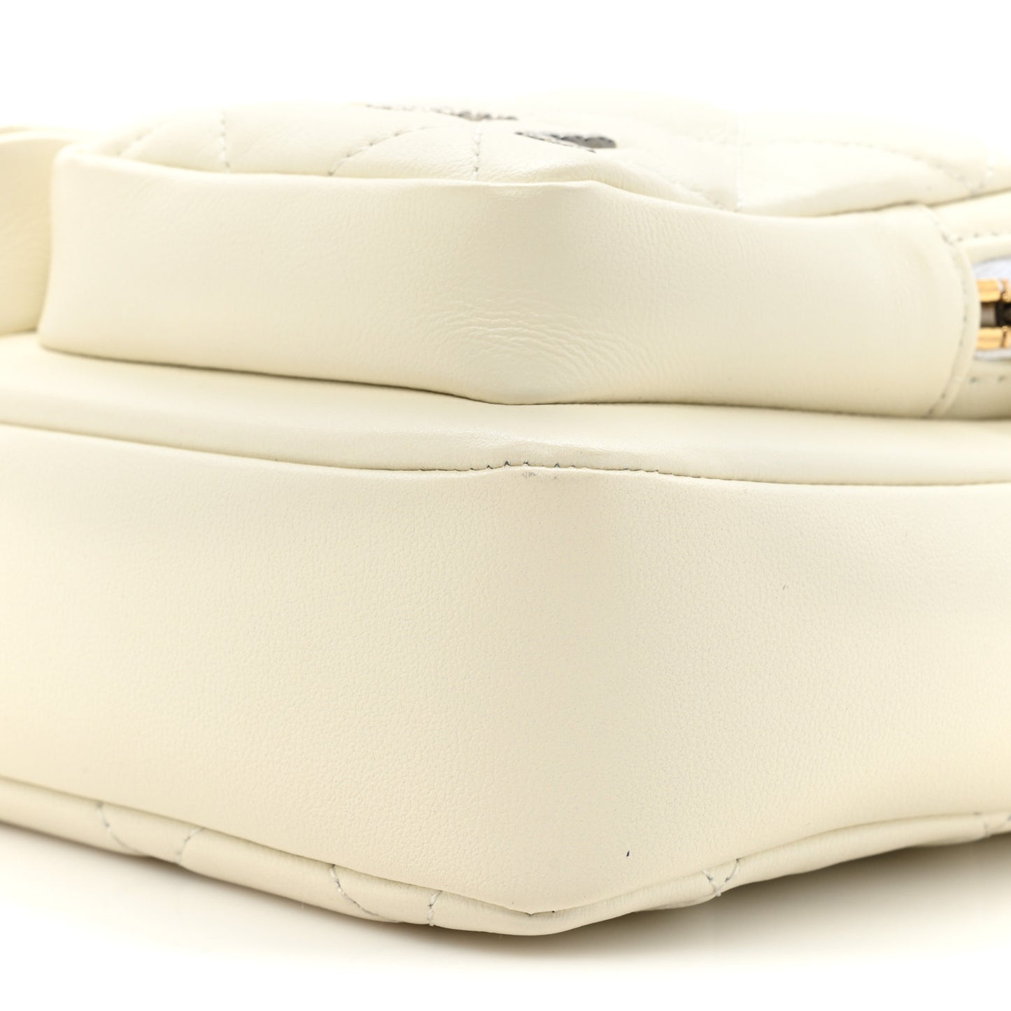 Calfskin Quilted Small Camera Case White