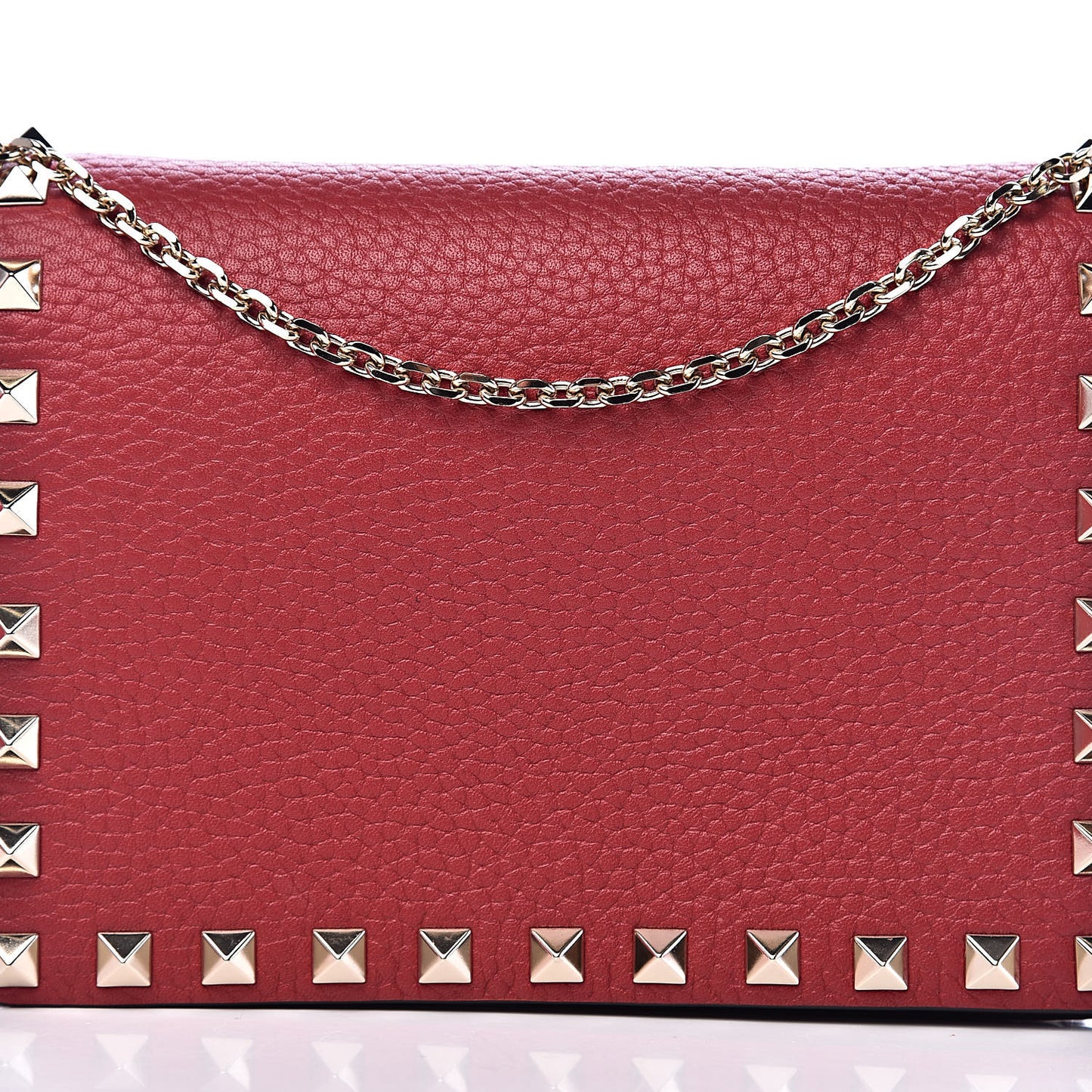 Pebbled Calfskin Rockstud Wallet on Chain Rosso Valentino