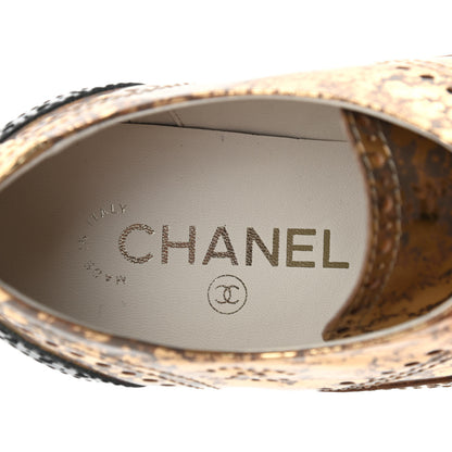 Chanel Fantasy Patent Calfskin Lace Up Oxfords 38 Gold Black 8 of 10