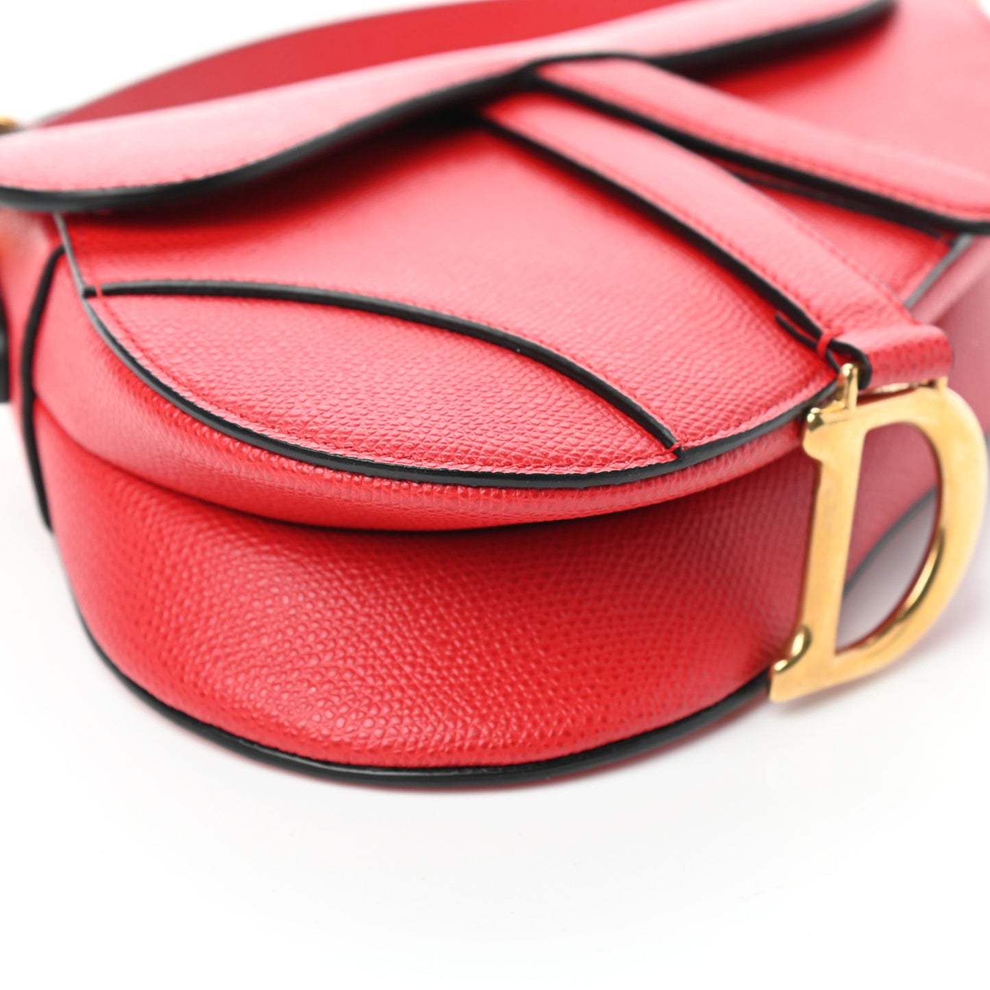 Grained Calfskin Mini Saddle Bag Red