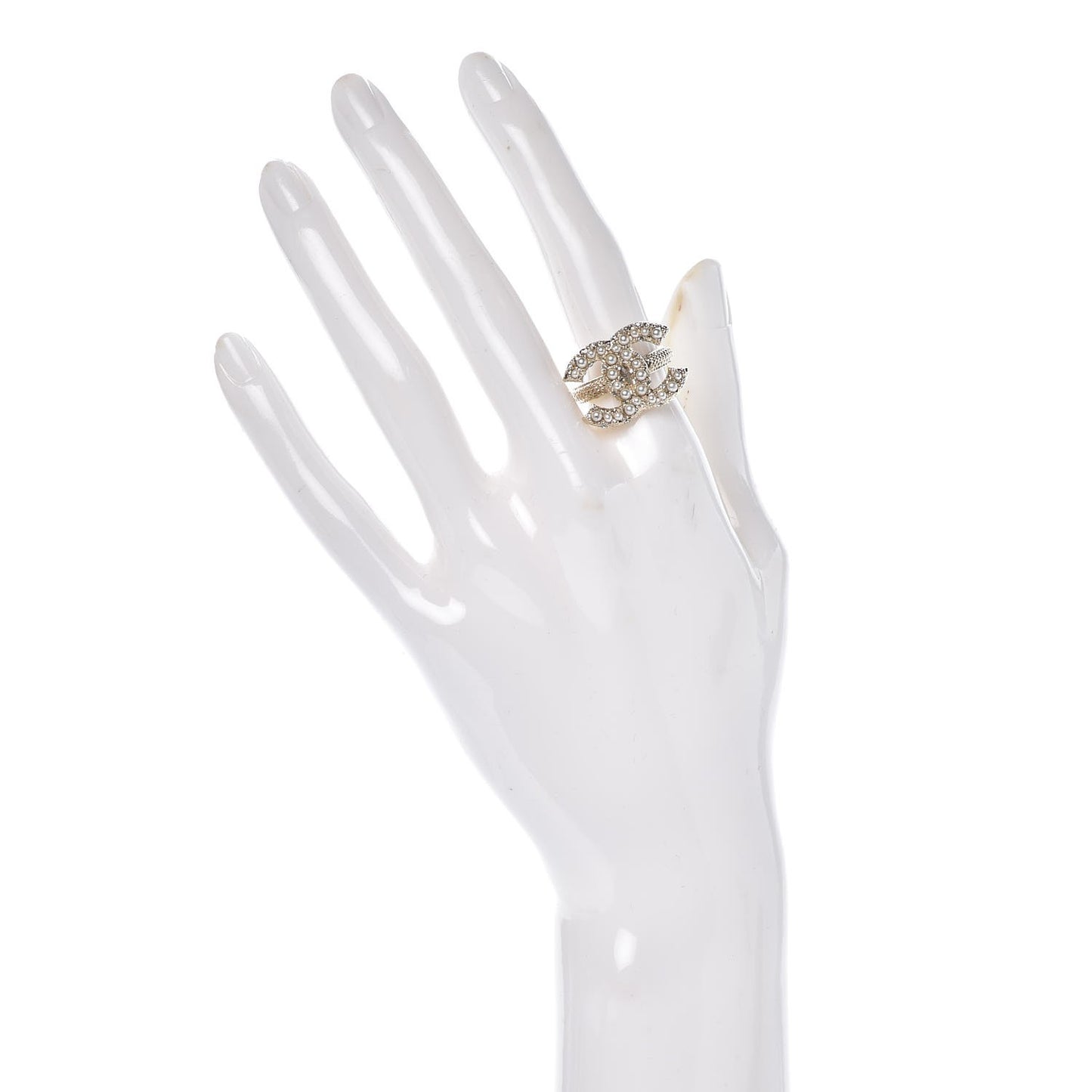 Crystal Pearl CC Ring 6 Gold