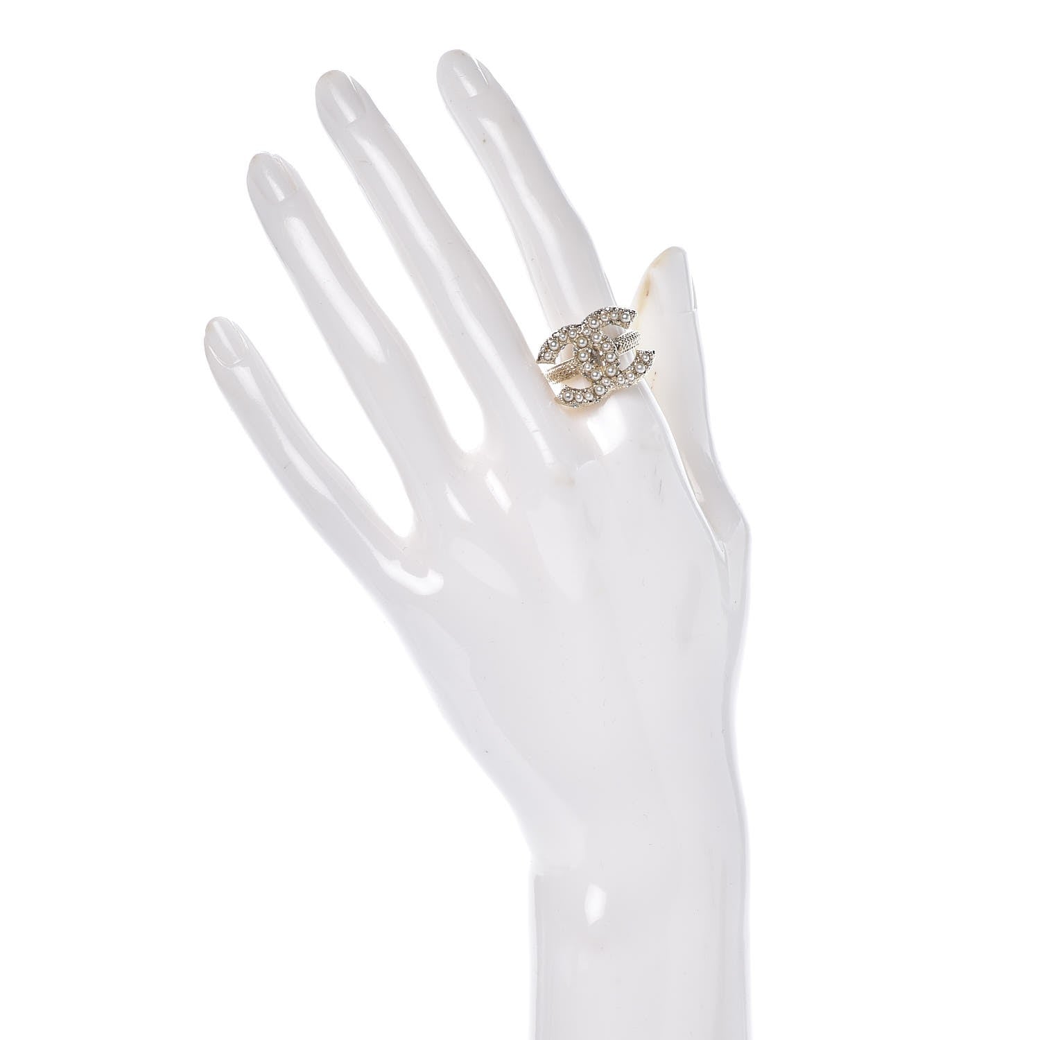 Chanel Crystal Pearl CC Ring 6 Gold 2 of 6