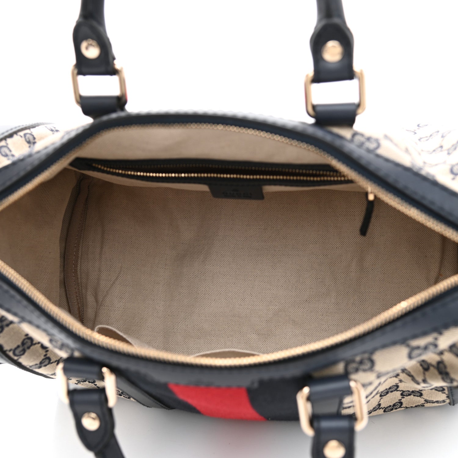 Gucci Monogram Selleria Calfskin Vintage Web Medium Boston Beige Blue 6 of 9
