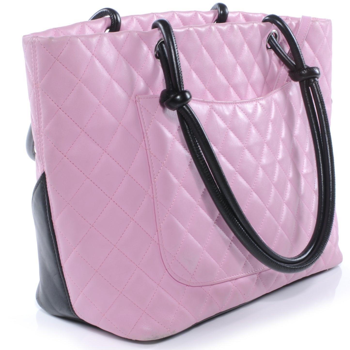 Calfskin Quilted Large Cambon Tote Pink Black