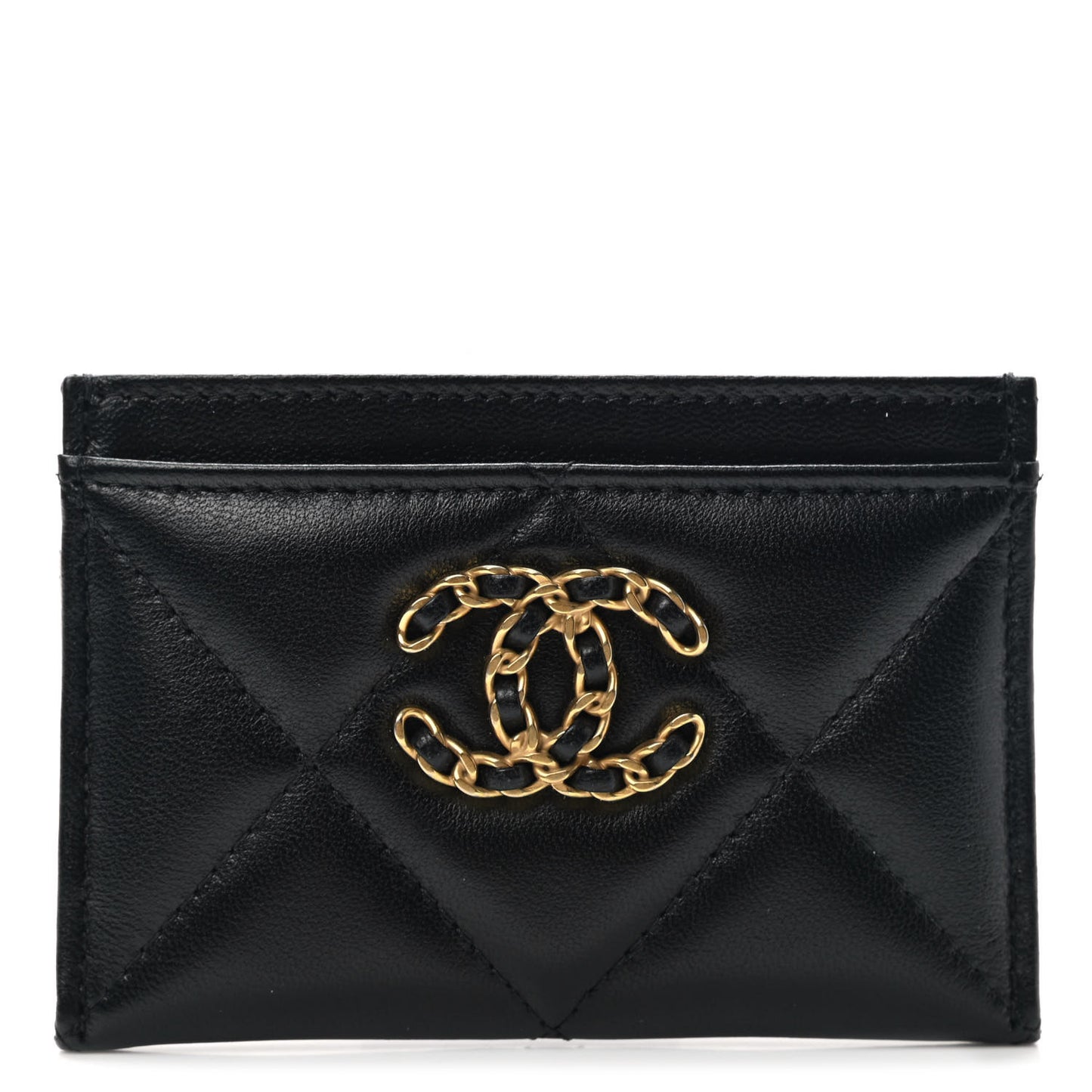 Lambskin Quilted Chanel 19 Card Holder Black