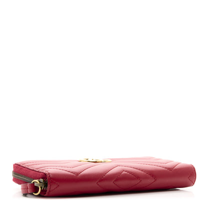 Gucci Calfskin Matelasse GG Marmont Zip Around Wallet Hibiscus Red 4 of 8
