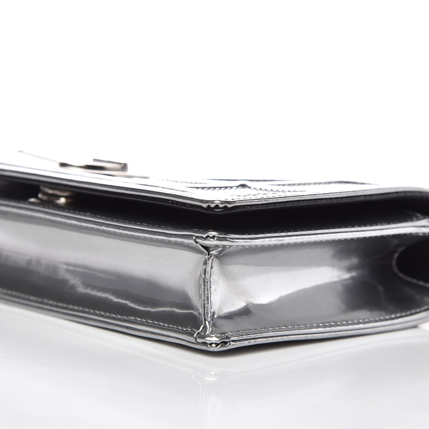 Christian Dior Metallic Patent Micro-Cannage Diorama Wallet on Chain Pouch Silver 8 of 9