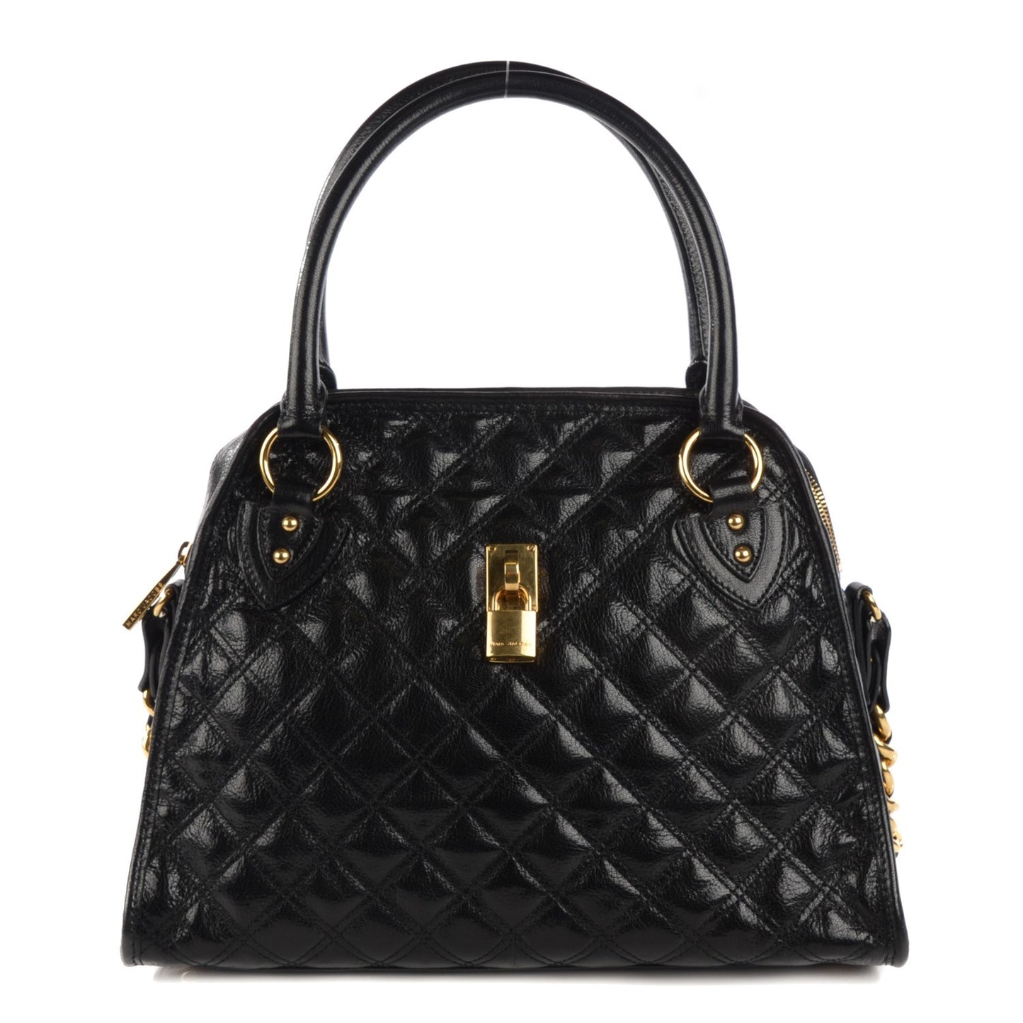 Lacquered Goatskin Quilted Class Satchel Black