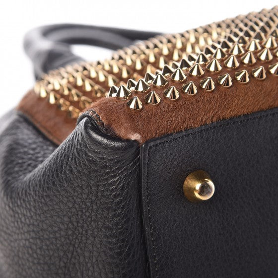 Calfskin Pony Hair Camo Spike Small Panettone Bowling Bag Black