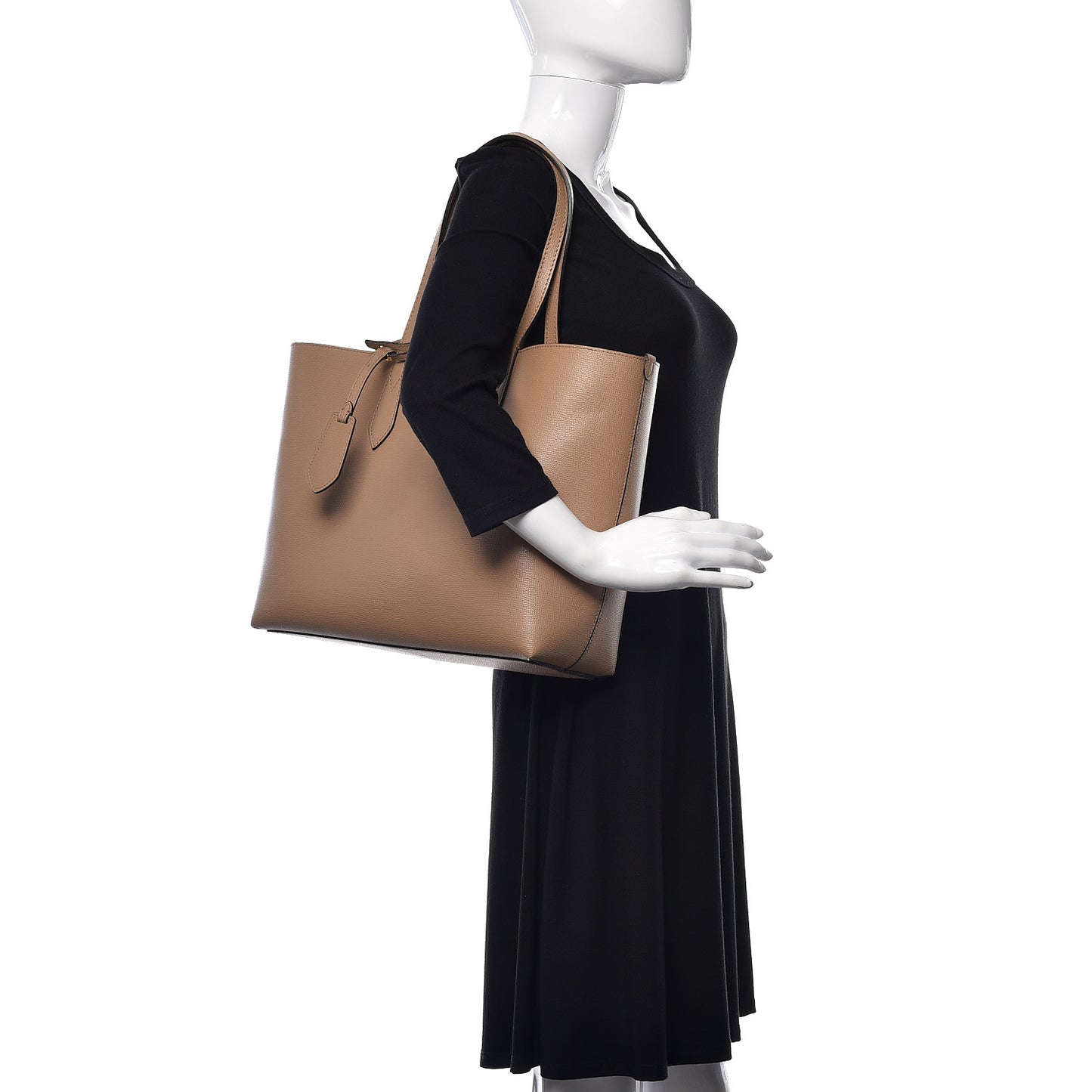 Grainy Calfskin Haymarket Check Medium Reversible Tote Camel