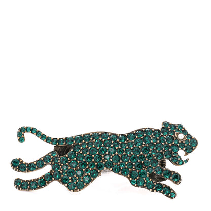 Gucci Crystal Tiger Multi-Finger Ring Gold Green 1 of 7