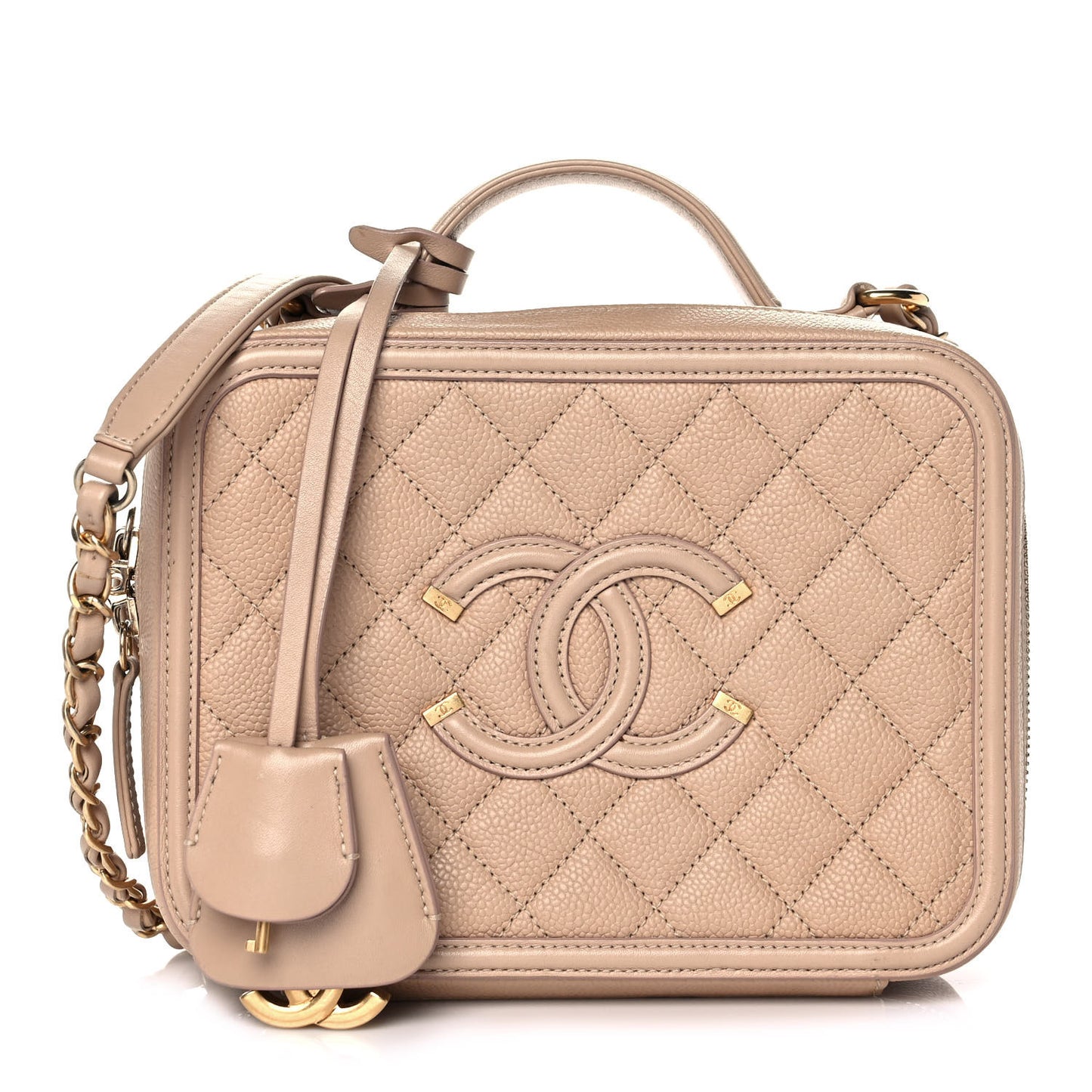 Caviar Quilted Medium CC Filigree Vanity Case Beige