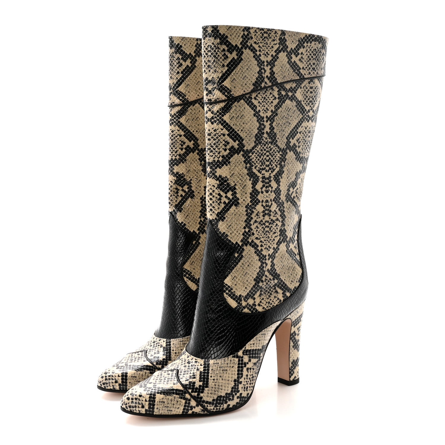 Gucci Calfskin Python Print Knee High Boots 38 Beige Avana 4 of 10