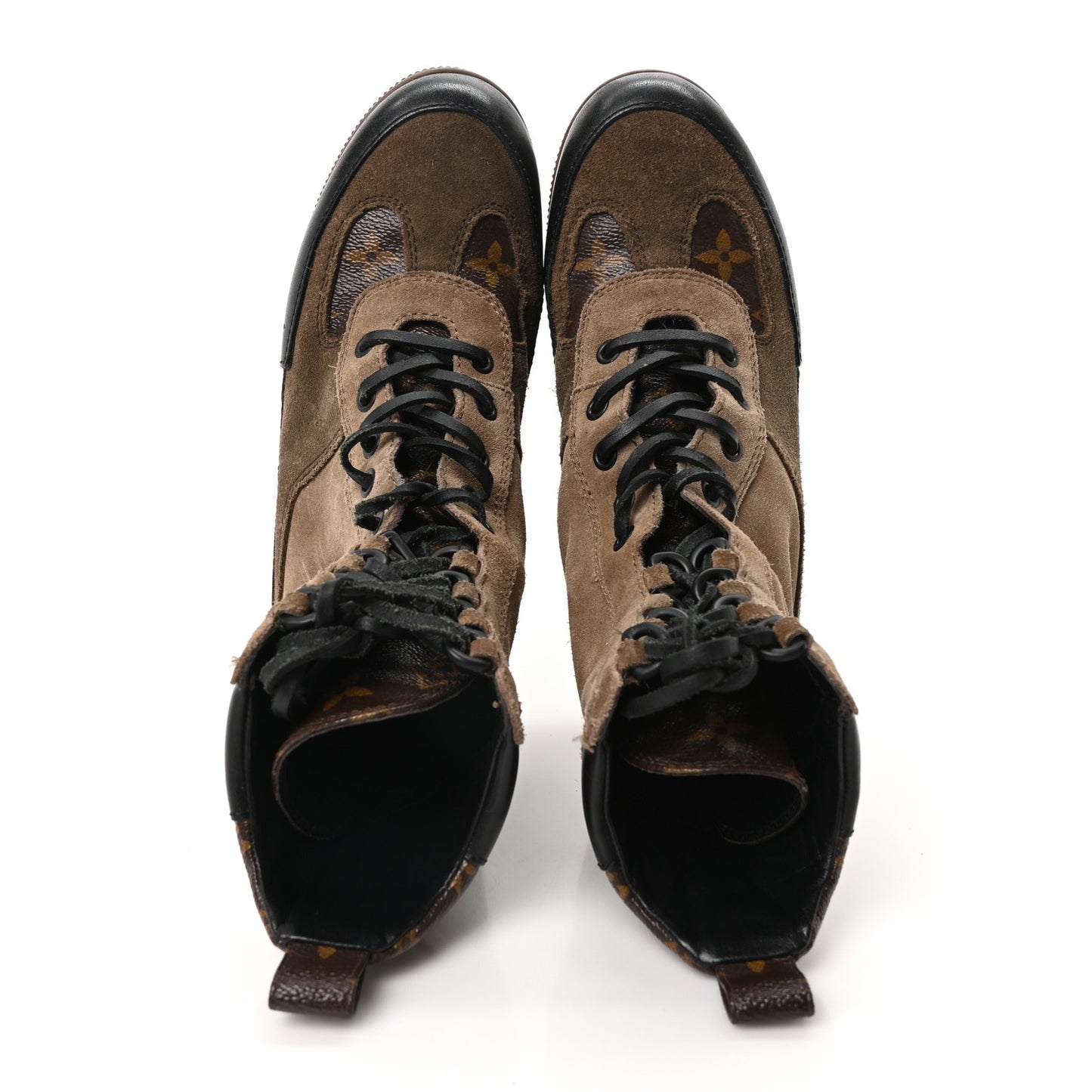 Suede Calfskin Monogram Laureate Platform Desert Boots 36 Taupe