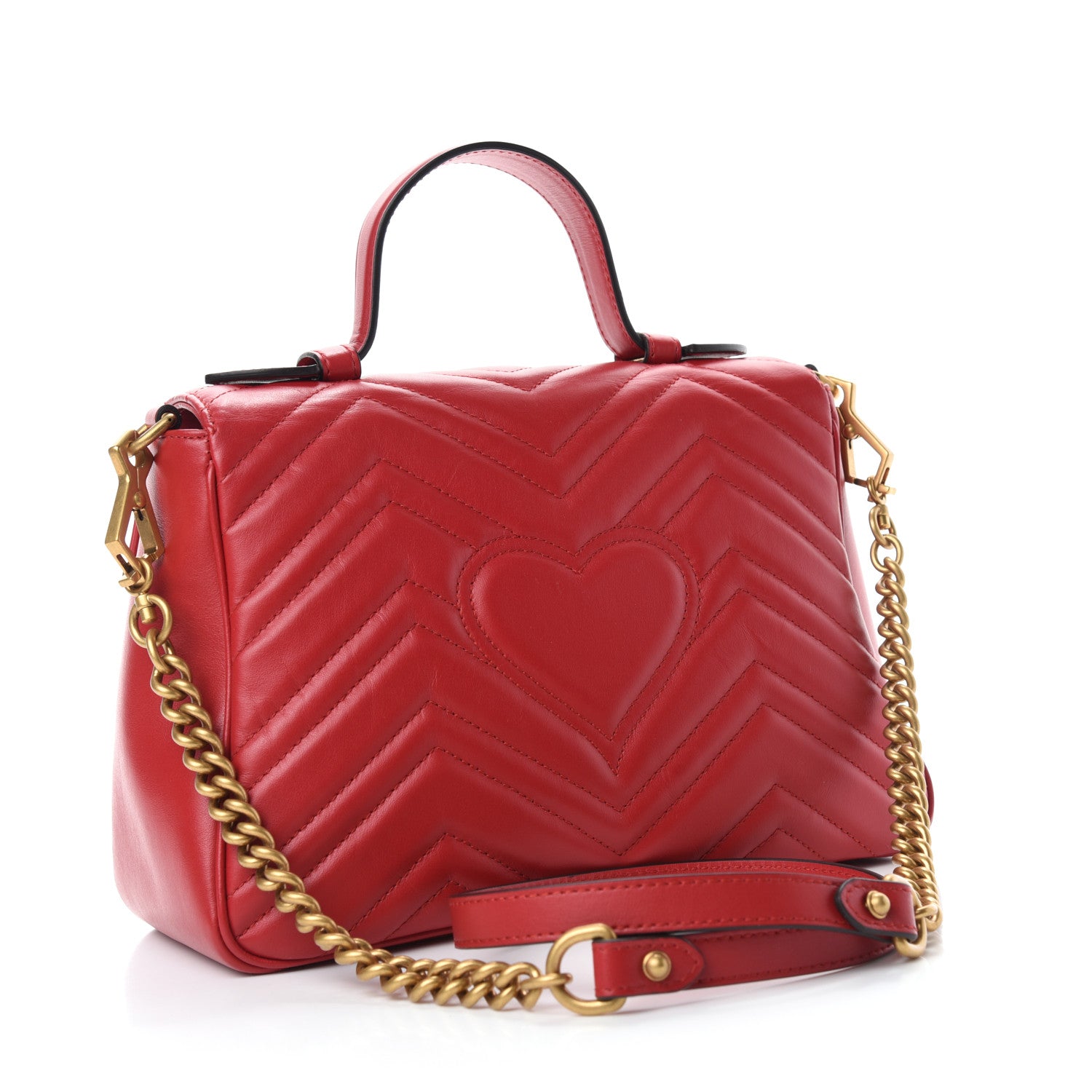 Gucci Calfskin Matelasse Small GG Marmont Top Handle Shoulder Bag Hibiscus Red 3 of 10