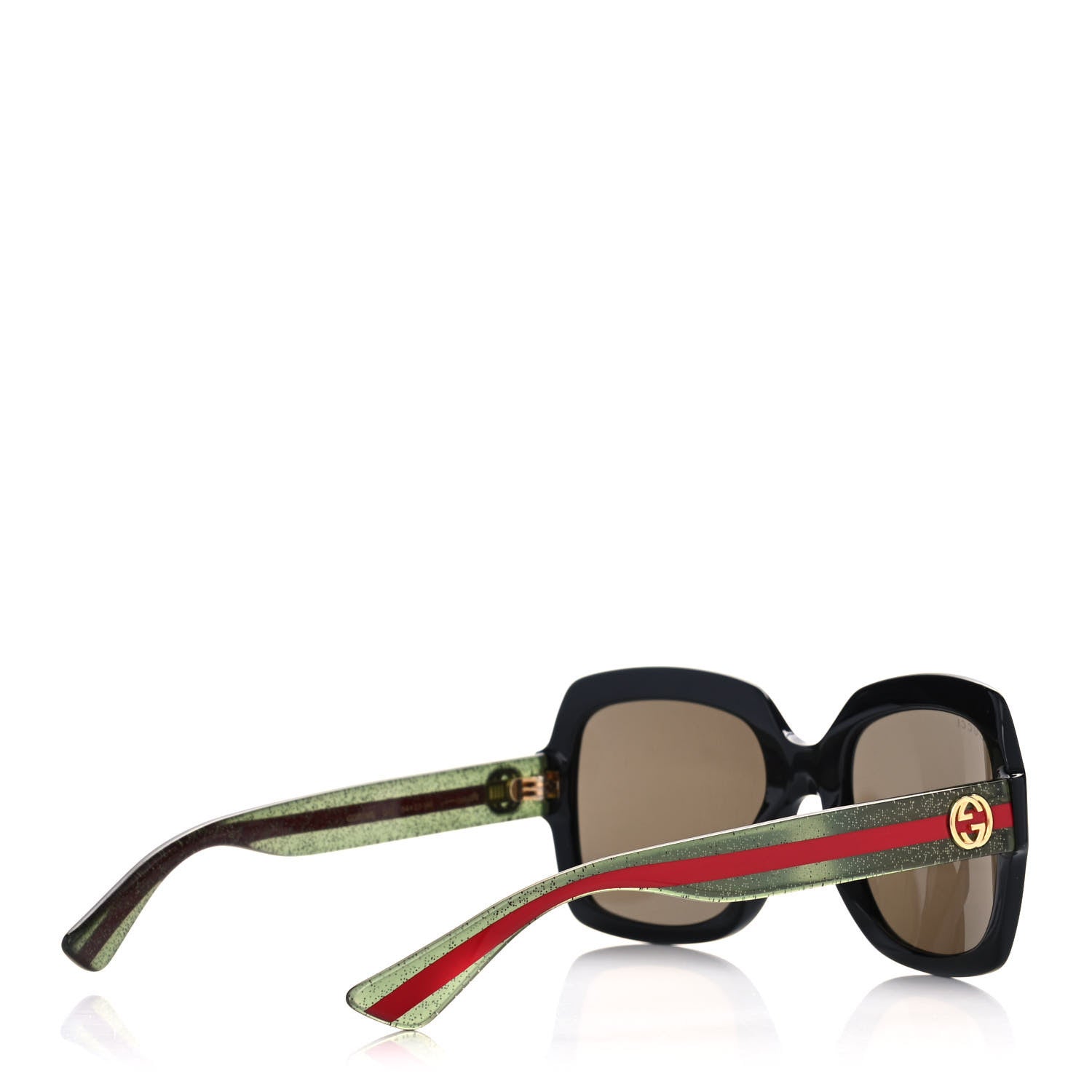 Gucci Acetate Square Frame Web Glitter Sunglasses GG0036S Black Green 4 of 8