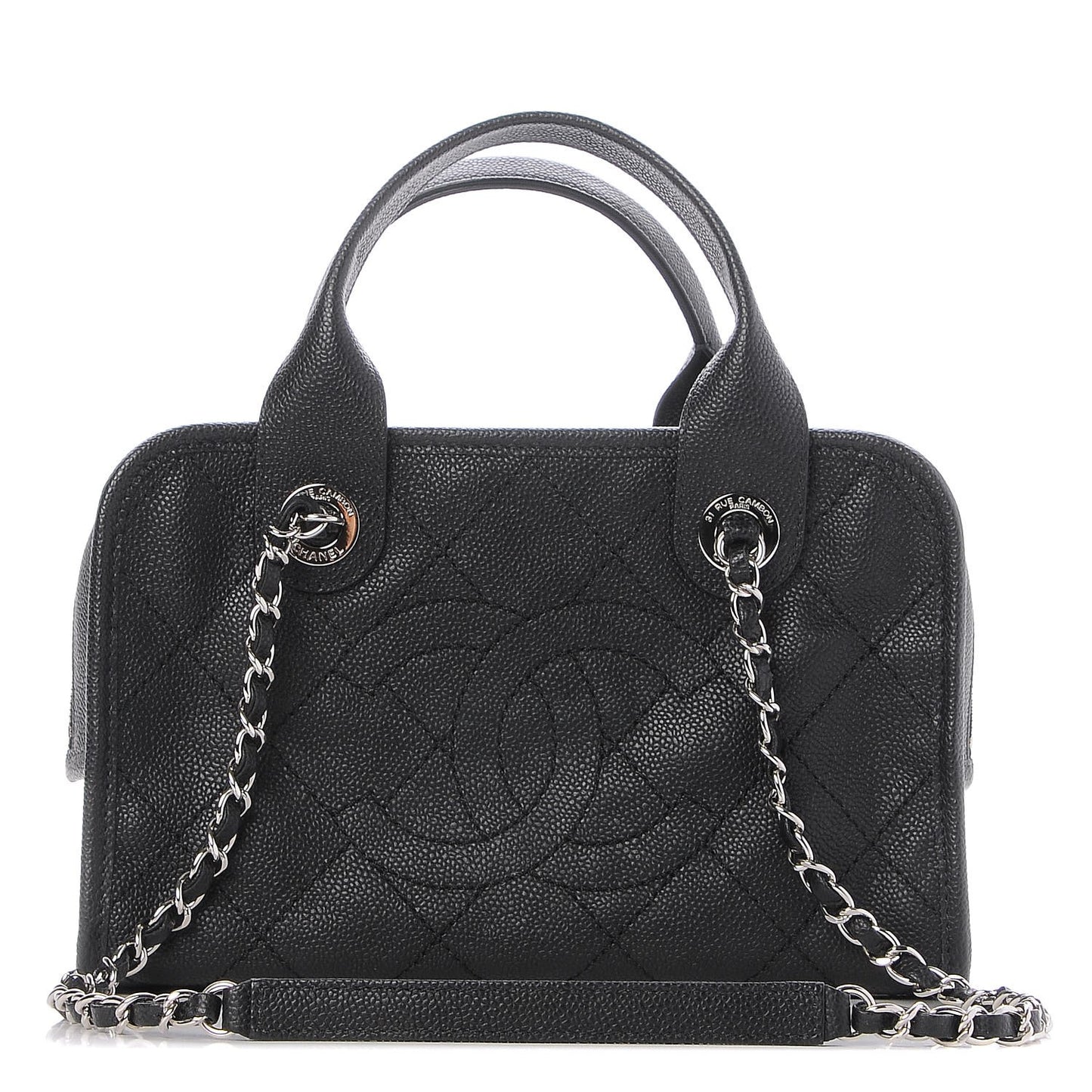 Caviar Quilted Small Deauville Bowling Bag Black