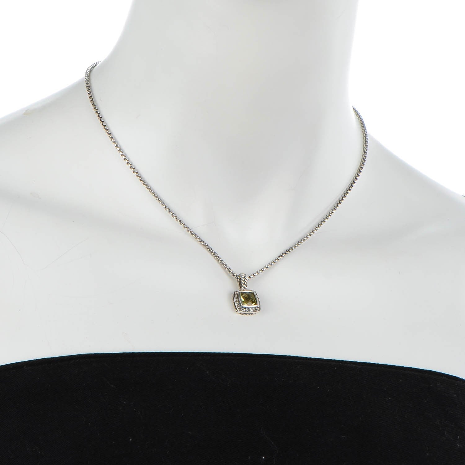 David Yurman Sterling Silver Pave Diamond Lemon Citrine 7mm Petite Albion Necklace 2 of 5