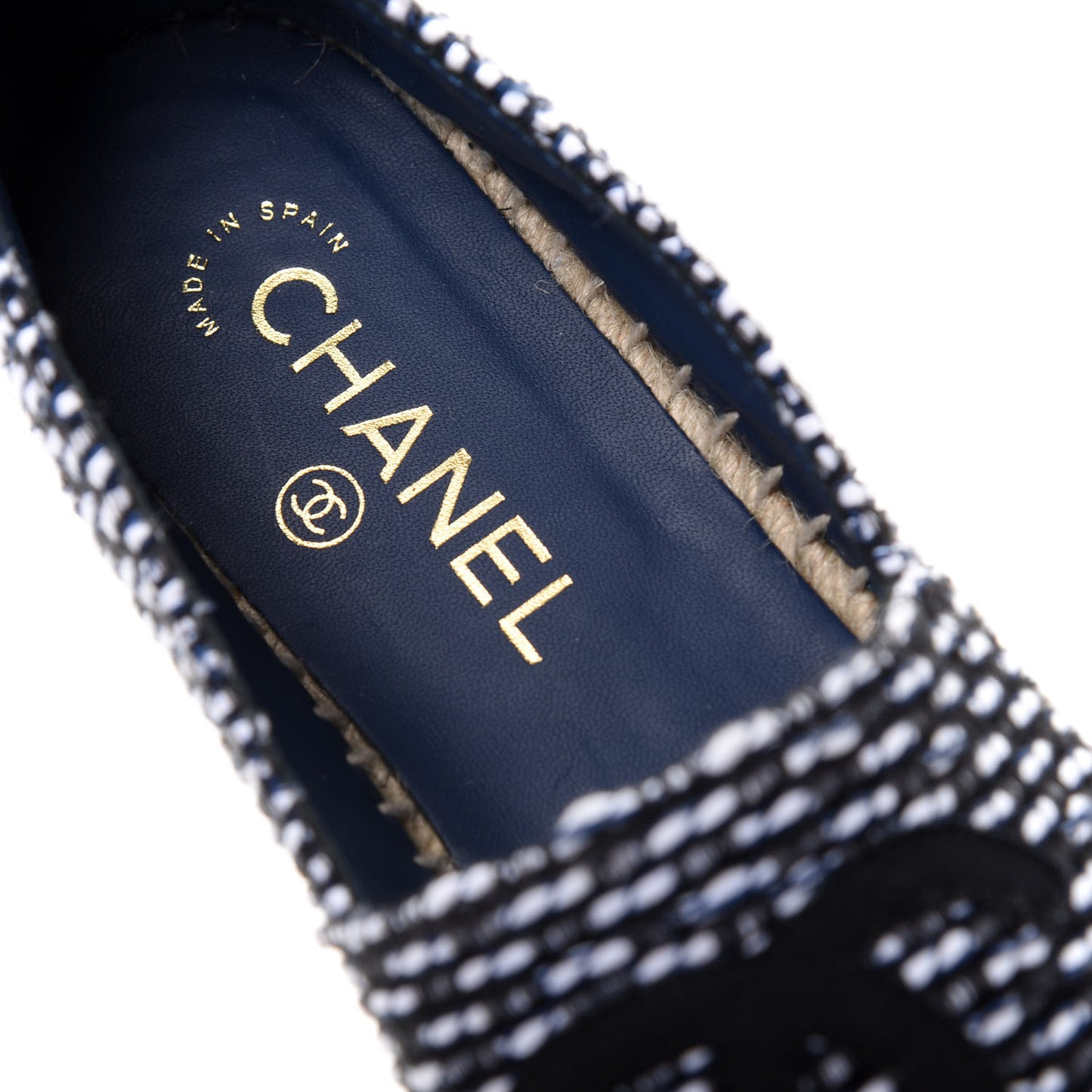 Tweed Grosgrain CC Espadrilles 38 Black Navy White