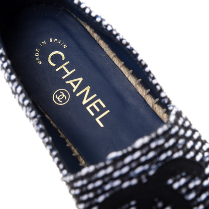 Chanel Tweed Grosgrain CC Espadrilles 38 Black Navy White 8 of 11