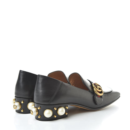 Gucci Betis Glamour Calfskin Web Pearl Embellished Peyton 35mm Loafer Pumps 39 Black 4 of 10