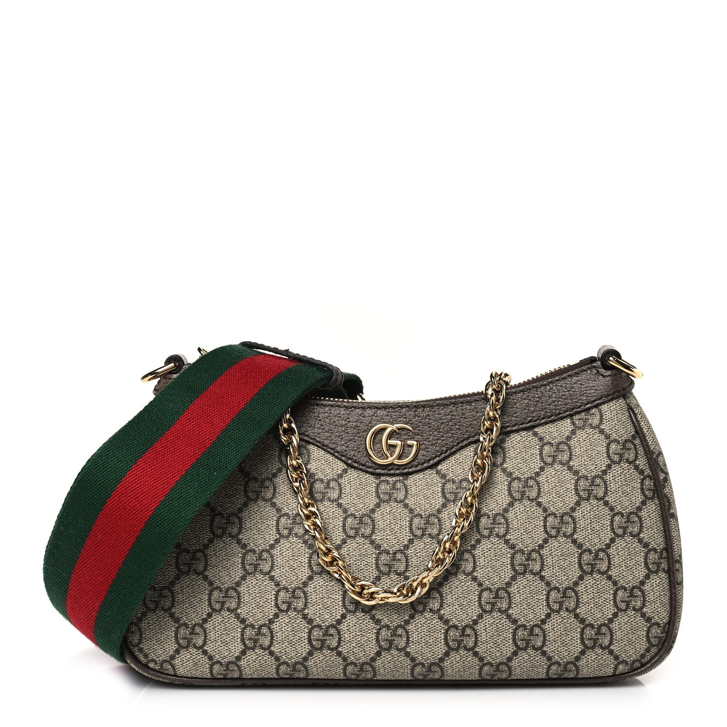 Gucci GG Supreme Monogram Textured Dollar Calfskin Web Small Ophidia GG Handbag Beige Ebony New Acero 1 of 11