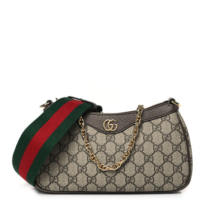 Gucci GG Supreme Monogram Textured Dollar Calfskin Web Small Ophidia GG Handbag Beige Ebony New Acero 1 of 11
