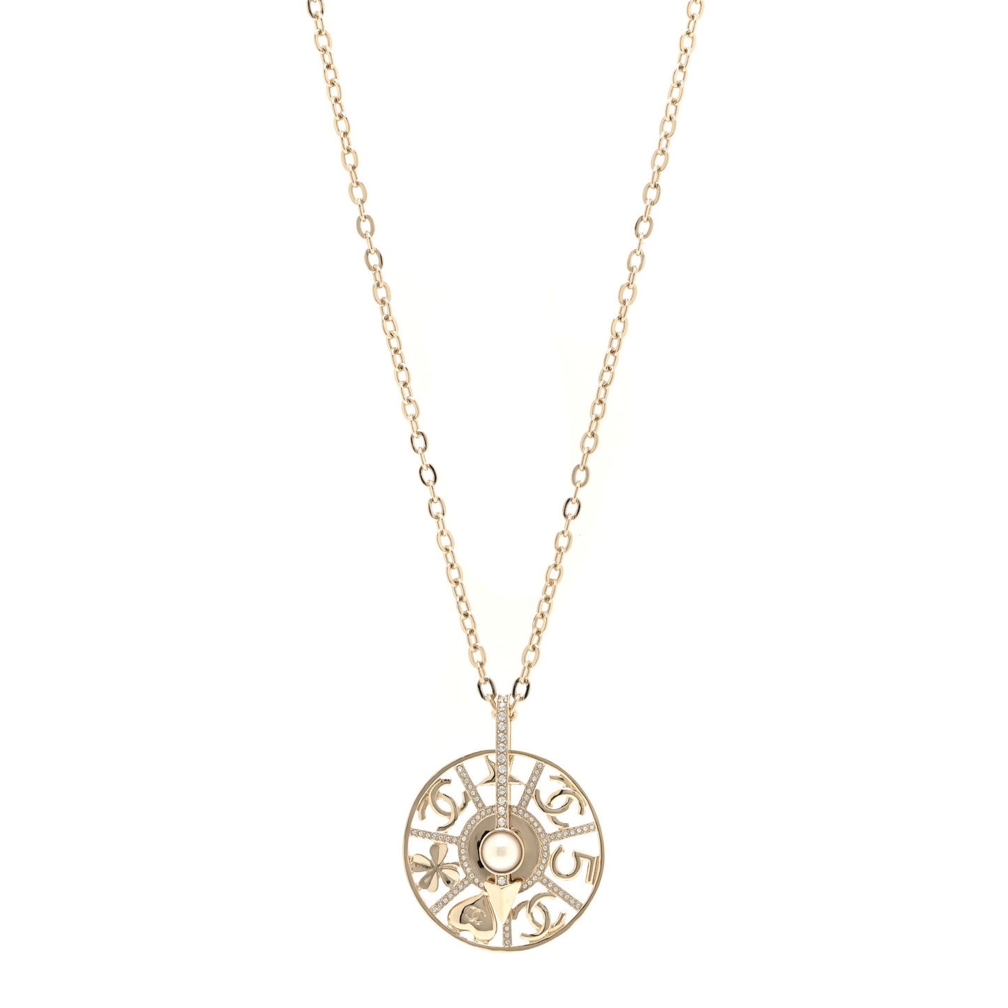 Crystal Pearl CC Long Pendant Necklace Gold