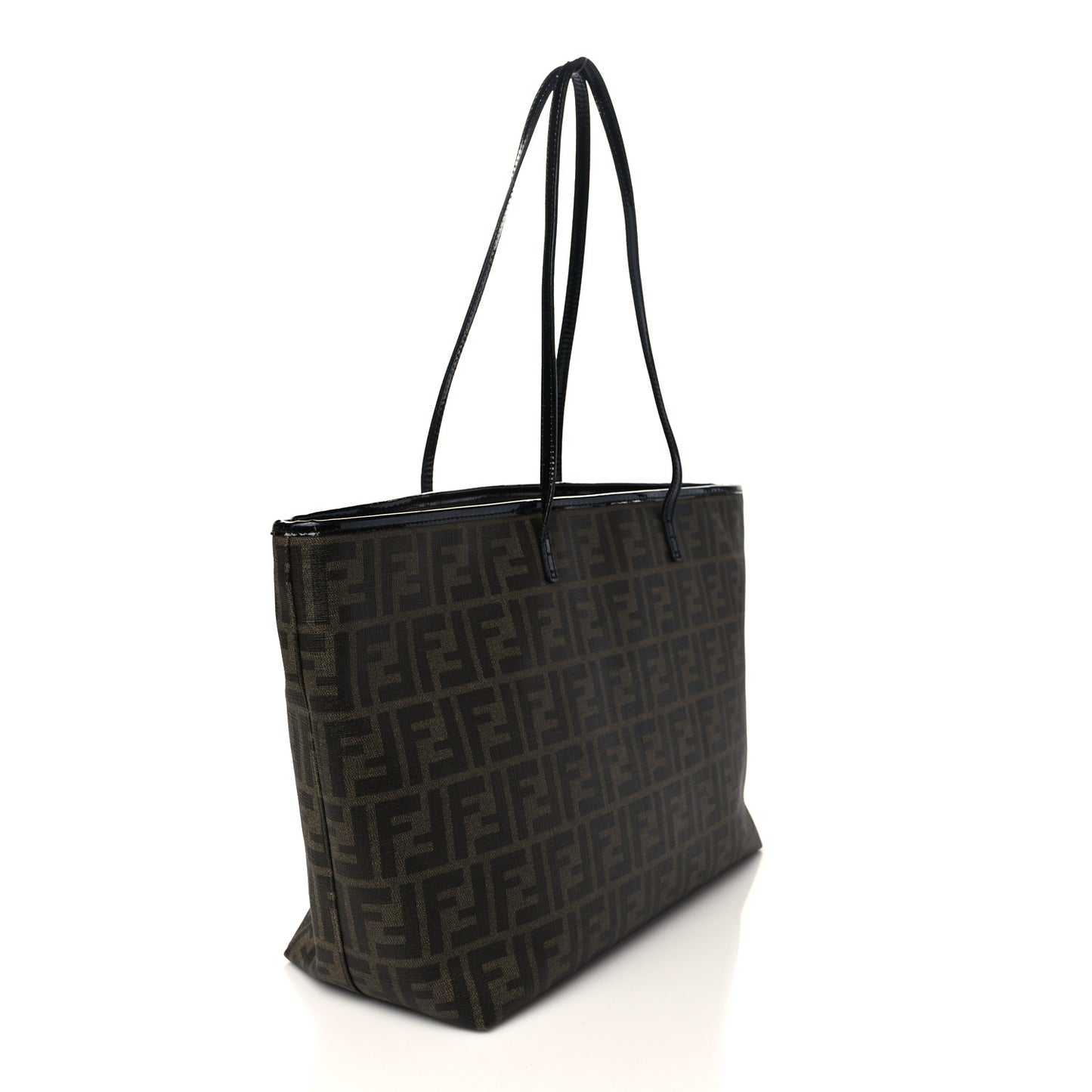 Zucca Spalmati Patent Baguette Print Medium Roll Tote Tobacco
