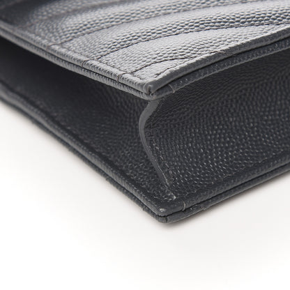 Saint Laurent Grain De Poudre Matelasse Chevron Monogram Envelope Chain Wallet Dark Smog 8 of 11