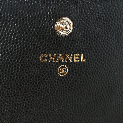 Chanel Caviar Quilted Chain CC Quilted Compact Flap Card Holder Black 7 of 9