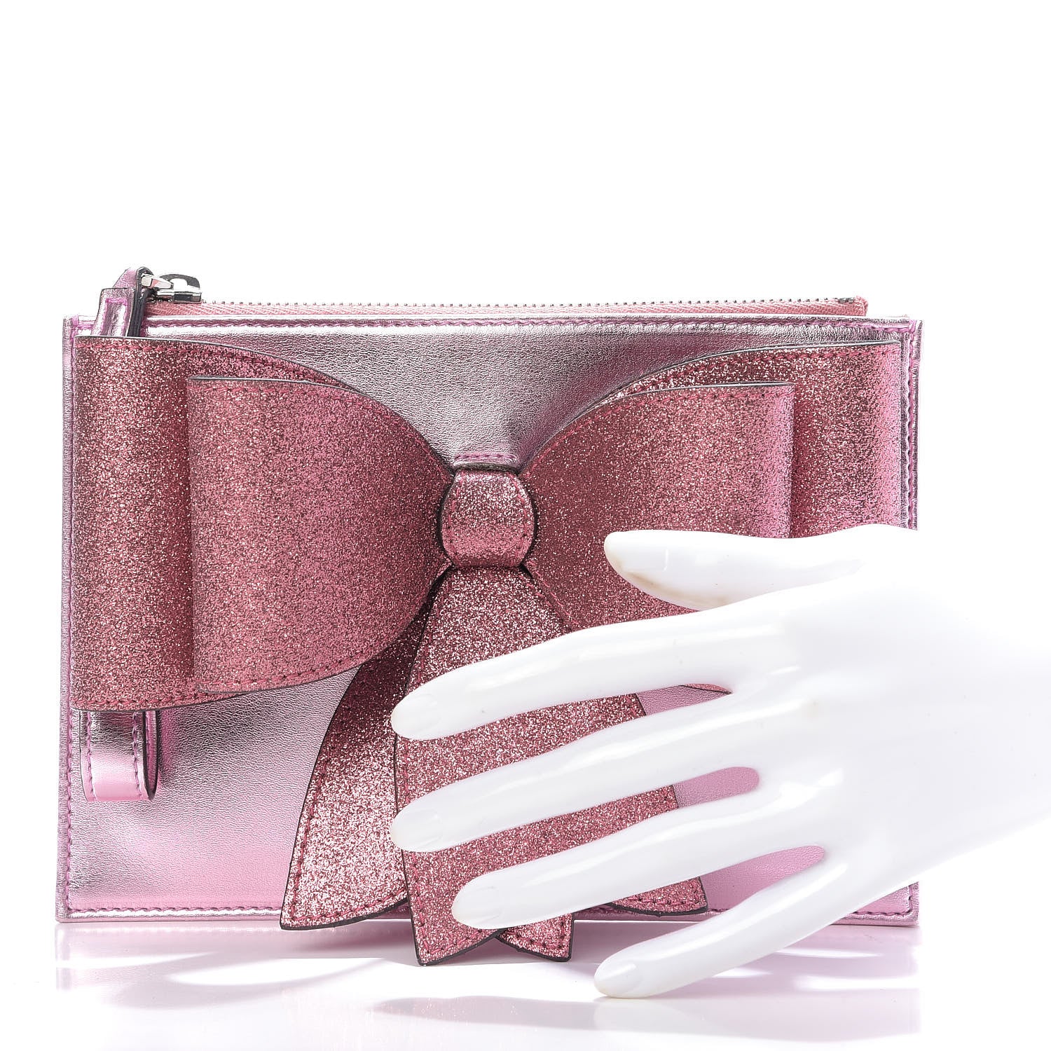 Gucci Calfskin Glitter Bow Wristlet Pink Rose 2 of 9