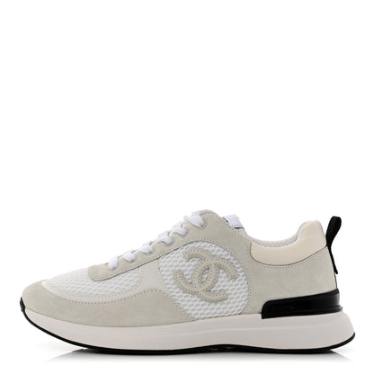 Chanel Calfskin Mesh Lycra Suede Womens Logo Sneakers 39 White 1 of 10