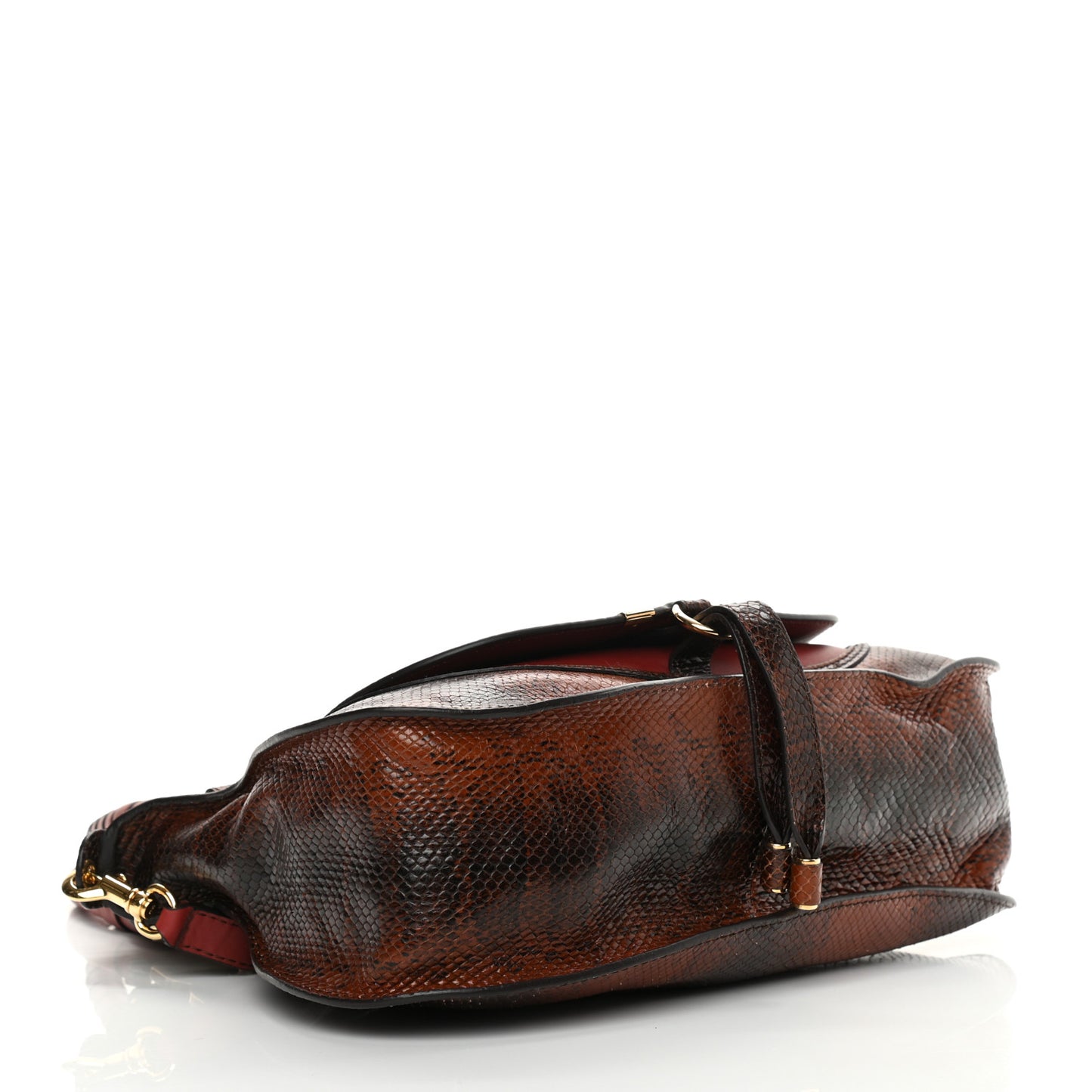 Calfskin Watersnake Embossed Medium Marcie Satchel Sepia Brown