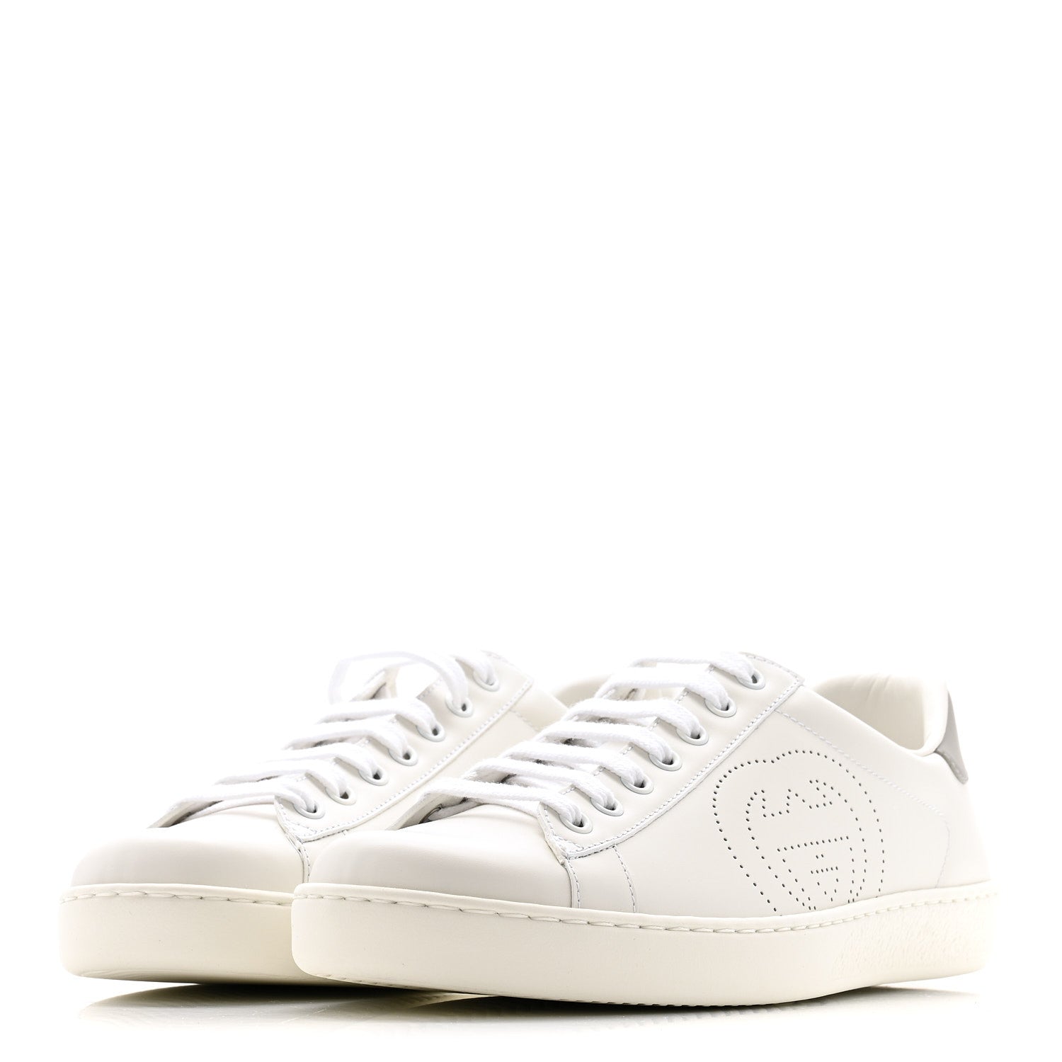 Gucci Calfskin Interlocking G Perforated Mens Ace Sneakers 8 White Grey Sky 4 of 12