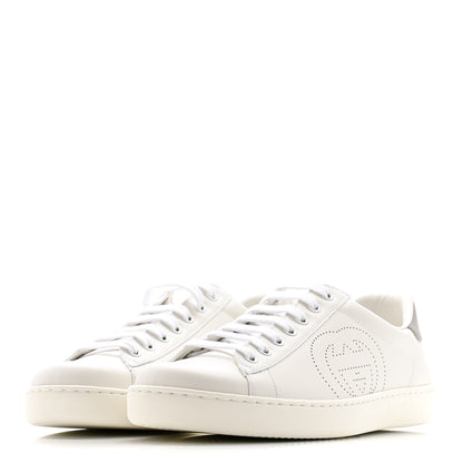 Gucci Calfskin Interlocking G Perforated Mens Ace Sneakers 8 White Grey Sky 4 of 12