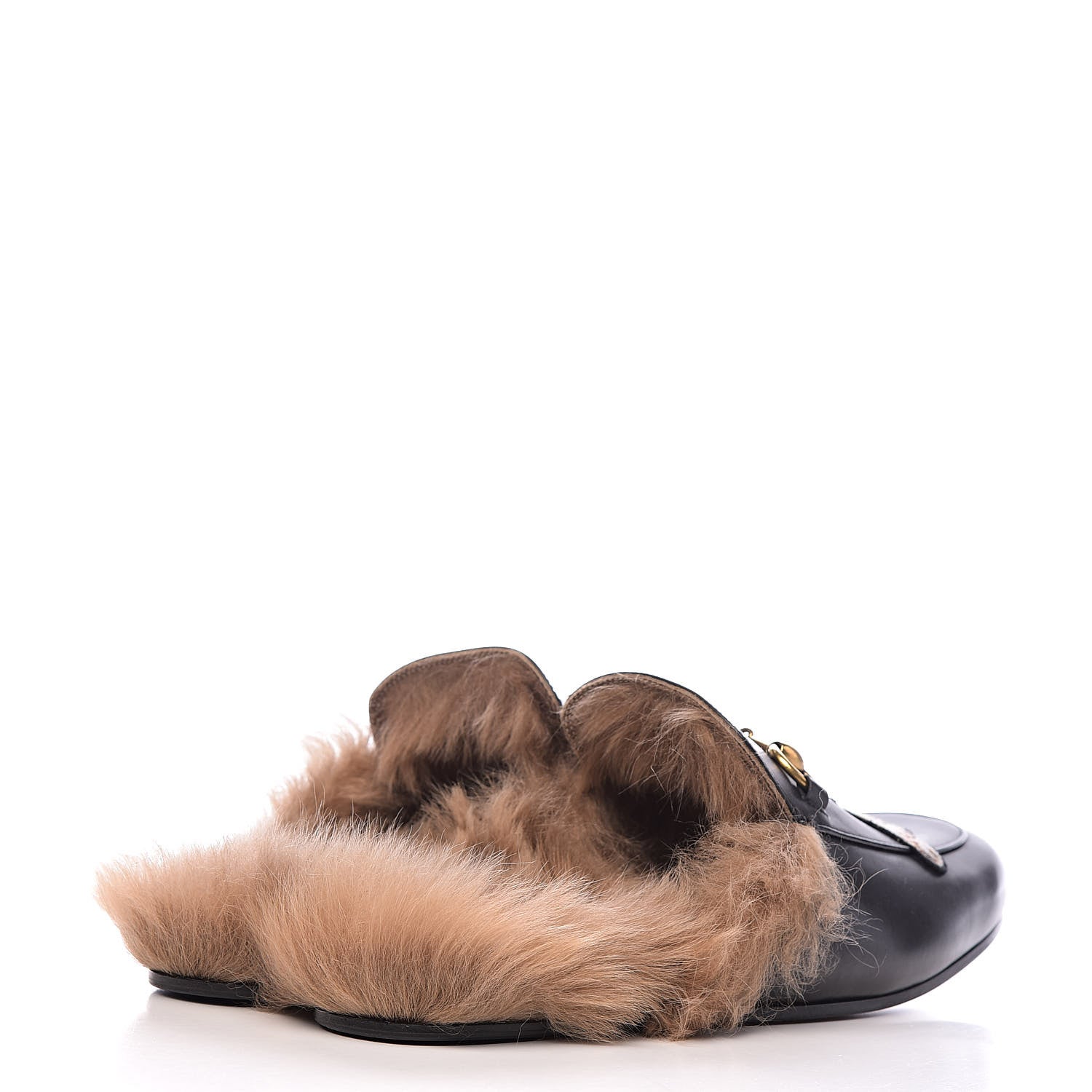 Gucci Calfskin Fur Bee Embroidered Mens Princetown Slippers 8 Black 4 of 9