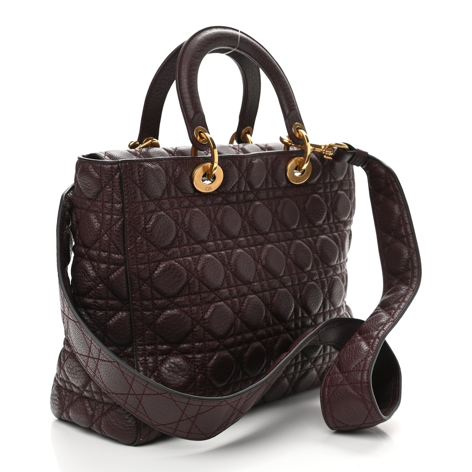 Christian Dior Grained Calfskin Cannage Large Lady Dior Burgundy 3 of 8