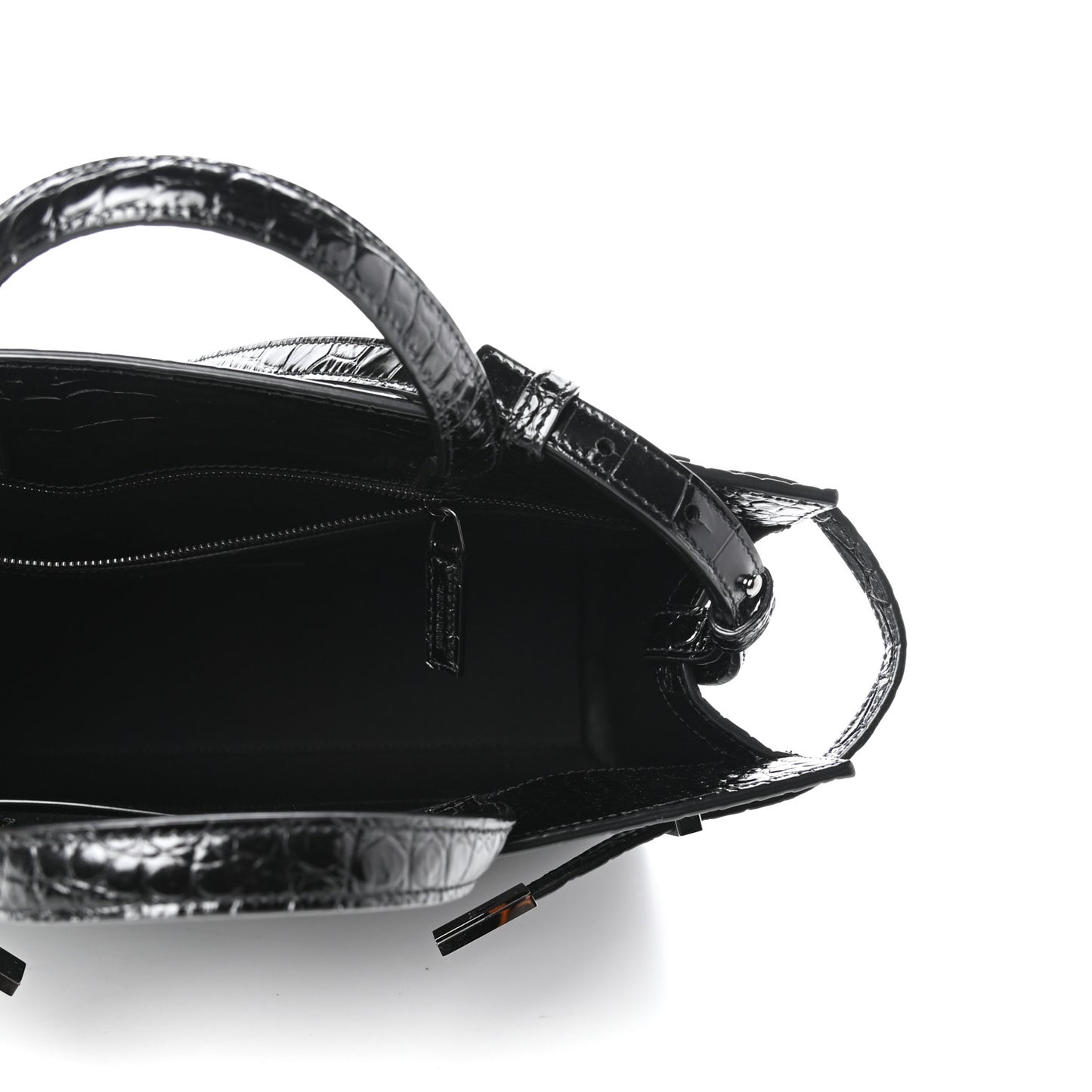 Shiny Calfskin Crocodile Embossed Small Manhattan Shopper Tote Black