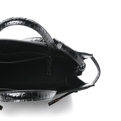 Saint Laurent Shiny Calfskin Crocodile Embossed Small Manhattan Shopper Tote Black 5 of 9