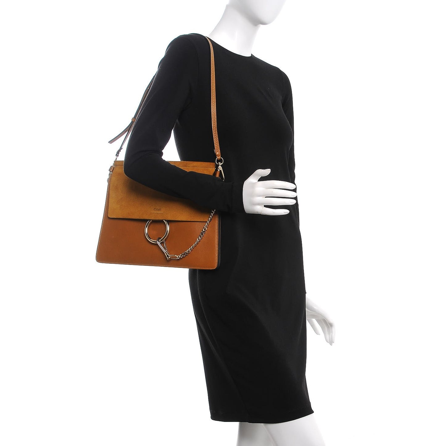 Suede Calfskin Medium Faye Shoulder Bag Mustard Brown